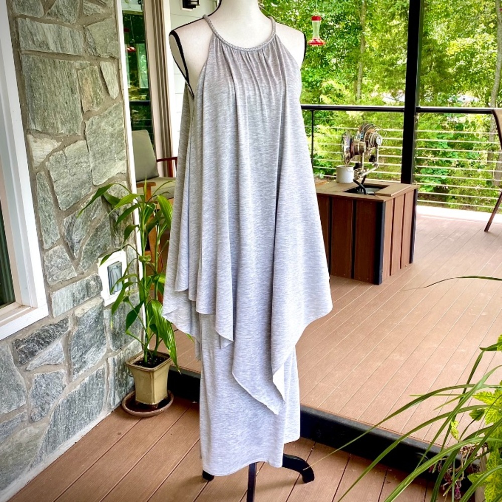 ☀️Calypso St. Barth. GORGEOUS Grey Dress. Flowing layers & braided neckline☀️NWT